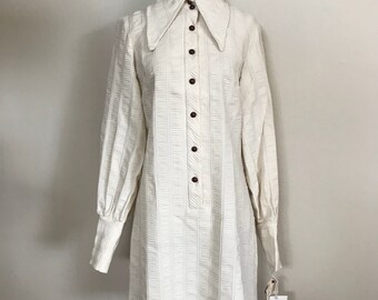 1970s Minidress / NWT / NOS / Ivory / Small