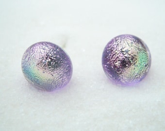 Dichroic Fused Glass Post Earrings, Lavender sparkle, Studs, Nickle Free Hypoallergenic Stud Earrings, Made in Montana