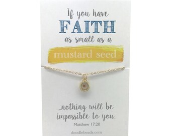 Mustard Seed Necklace - Silver or Gold Faith necklace, If you have faith as big as a mustard seed... choose carded with quote or in gift box