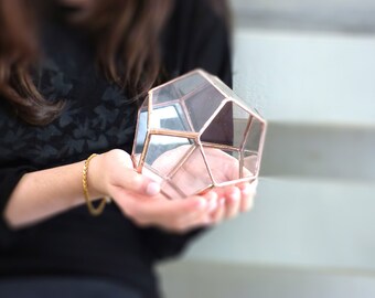 Geometric Terrarium, A Dodecahedron Stained Glass Terrarium, Use As a Planter, Ring Box, Jewelry Box Or a Candle Holder