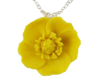 Yellow Buttercup Necklace - Buttercup Jewelry, Yellow Buttercup