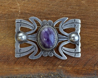 Vintage Taxco Sterling Silver with Amethyst Brooch
