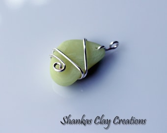 Polymer Clay Faux Sea Glass wire wrapped yellow