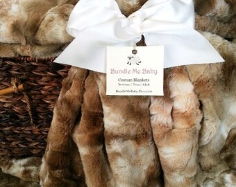 Faux Fur Blanket Rabbit Taupe Brown Adult Minky Throw Blanket - Christmas GIFT Adult Teen Tween EXTRA LARGE Ivory Beige Brown Bedding