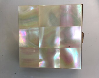Mother of Pearl Tiled, Vintage Ladies Powder and Lipstick Compact Mirror