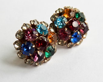 Large 1930s Fruit Salad Rhinestone Earrings