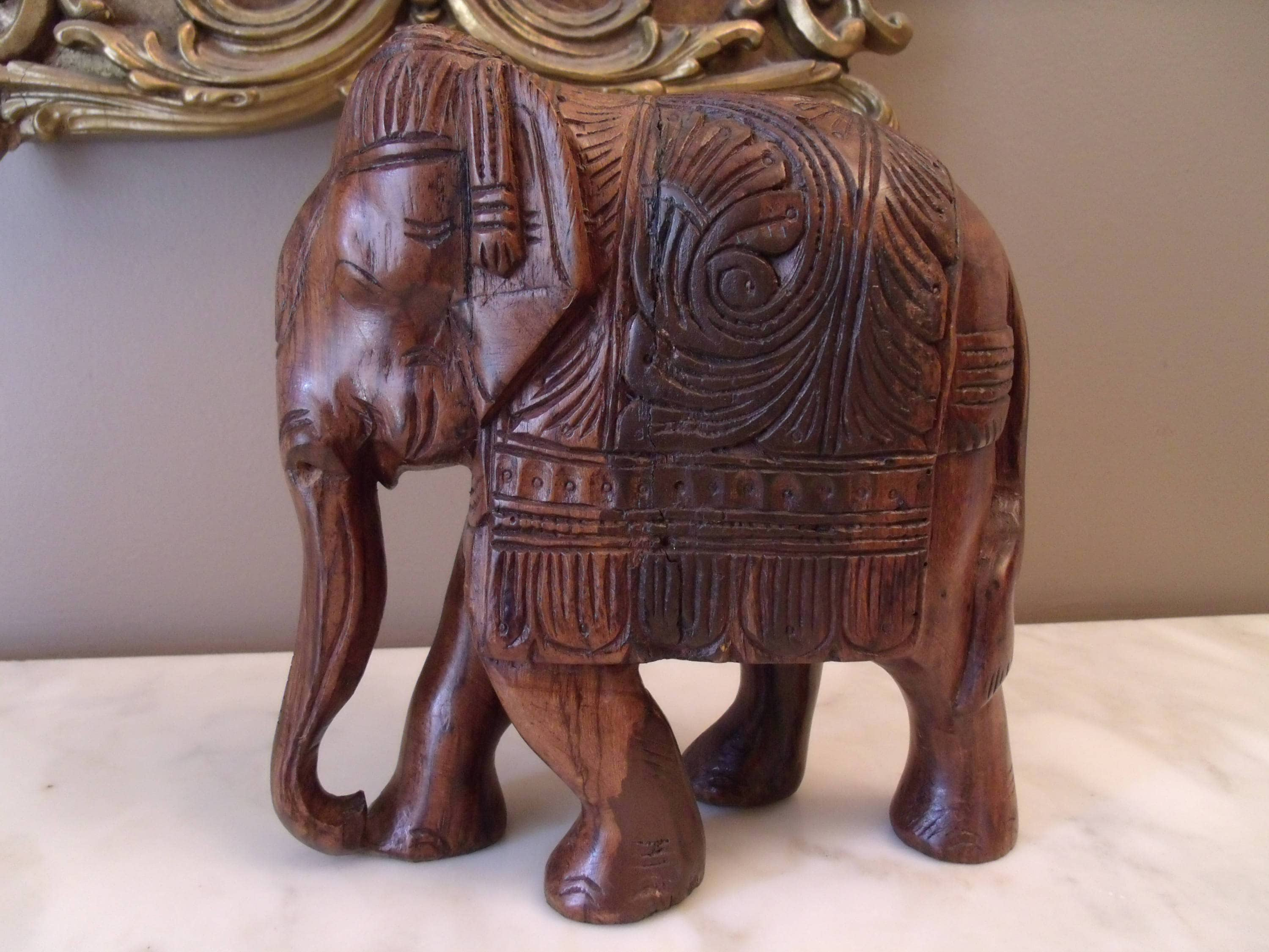 large wooden elephant sculpture