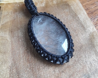Black Rutilated Quartz Macrame Pendant -- Rutile Quartz -- Handmade Macrame -- Wrapped Pendant -- Natural Jewellery -- Unique --