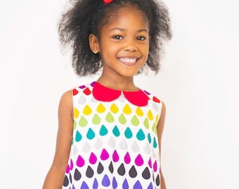Children clothing - Rainbow Raindrops a-line dress girl baby toddler dress..sizes 6months-1 -2-3-4-5 kids children dress girlsandboys