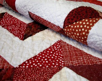 Red White Quilt Chevron Triangles Quilted Zig Zag Quiltsy Handmade FREE U.S. Shipping