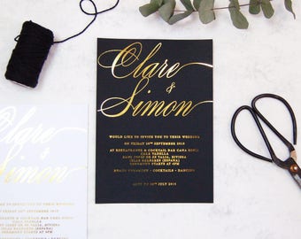 SAMPLE PACK - Wedding Invitation Gold Foil Wedding invitation.Black and Gold Wedding invitation,Script Wedding Invitation,