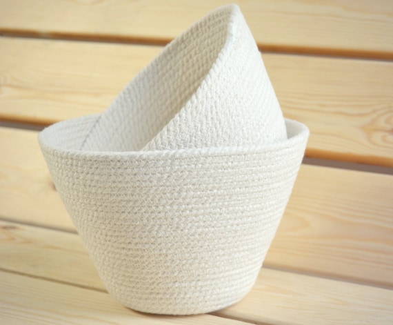 Natural basket, Natural home decor, Nursery basket, Pure white decor, Fruit bowl, Cotton rope bowl Kitchen decor, Bread basket Summer decor
