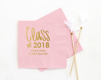 Class of 2018 Napkins Personalized Graduation Napkins Custom Beverage Napkins Graduation Party Supplies 2018 Grad Party Cocktail Napkins
