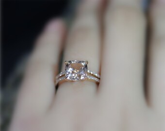 2.5ct Cushion Cut Natural VS Morganite Ring Solid 14K Rose Gold Ring Diamond Ring Wedding Ring Promise Ring Anniversary Ring Engagement Ring
