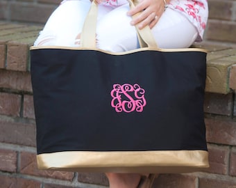 Monogram Tote Bag - Black and Gold Tote - Canvas Tote Bag - Monogram Canvas Bag - Personalized Tote Bag - Bridesmaid Gift - Monogrammed Bag