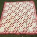 RESERVED for JUDY (SOLD) Handmade Quilt Top, Creamy White Red Cotton, approx 70 x 76 inches