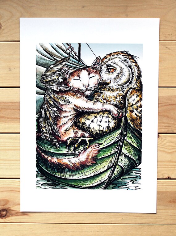 Owl And The Pussycat Print A4 Illustration Print Engagement