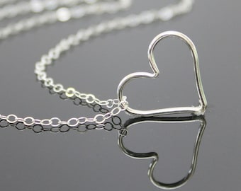 Sterling Silver HEART Necklace, Floating Heart Necklace Pendant, Silver Heart Pendant.