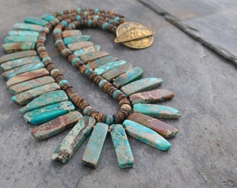 Boho/Tribal 2 Strand Sea Sediment Jasper Graduated Pendant Bead Set Artisan Necklace