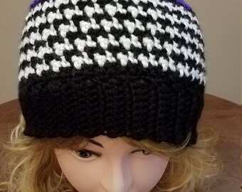 Iris Houndstooth Style Hat. Super soft, for women- Ready to be Shipped