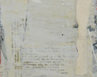 White Acrylic Abstract Painting. Mixed Media Collage Art. Cut Out Words. Stirrups. Home Wall Decor