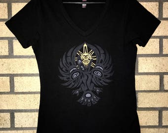 NW Coast Haida Raven Steals Sun on black hoodies and tees
