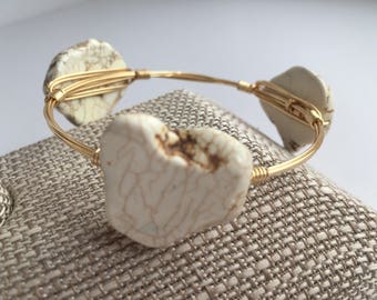 Cream Magnesite Wire Wrapped Bangle, Wire Wrap Bangle, Wire Wrapped Bracelet, Wire Wrap Bracelet, Wire Bangle, Gemstone Bangle