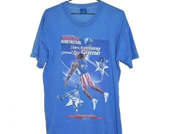 ON SALE Vintage Blue Harlem Globe Trotters TShirt Print L Large Fruit of the Loom