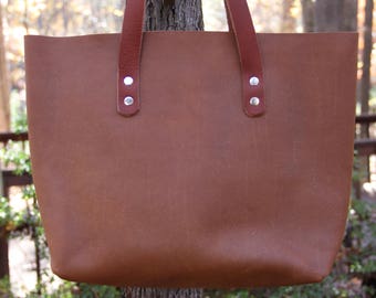 Leather Tote, Whiskey Bandito, Leather Tote Bag, Unlined Leather, Raw Edge Leather