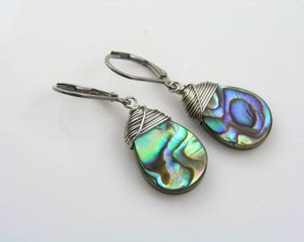 Abalone Earrings, Natural Paua Shell Earrings, Shell Earrings, Shell Jewelry, Paua Shell Jewelry, Abalone Shell, Abalone Jewelry, E2381