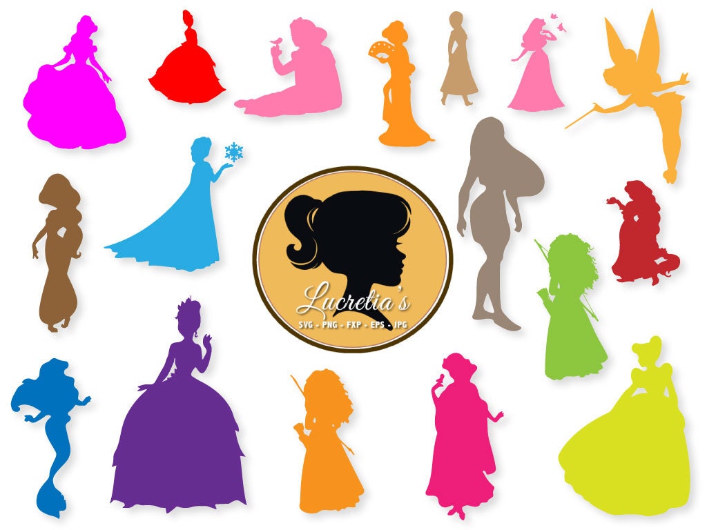 Disney princess silhouette dxf Princess clipart SVG files
