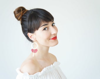 Boho-Chic Fashion Burgundy Earrings Statement Earrings Women Fashion Mom Gift For Her Girlfriend Gift / GELARO