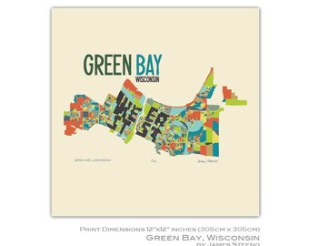 Green Bay, Wisconsin City Art Map Print (Brown County) by James Steeno