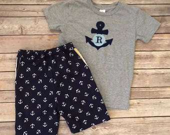 Boys Anchor Shorts Set, Boys Monogram Set, Boys Cruise Outfit