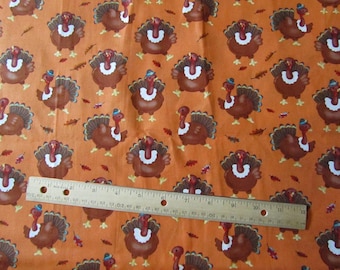 Orange with brown Thanksgiving Turkey Cotton Fabric by the Half Yard