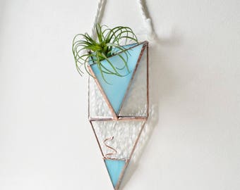 Wall Plant Holder Terrarium, Hanging planter, Vertical Garden, Stained Glass Geometric Plant Holder, Glass Terrarium