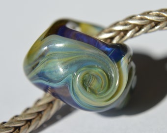 SALE - Unique Handmade Lampwork Glass European Charm Bead with Silver Glass - SRA - Fits all charm bracelets - Silver Core Options