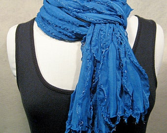 Ruffled Blue Scarf, Saffron Blue Scarf, Ruffled Scarf, Saffron Blue Ruffled Scarf, Saffron Scarf, Gift for Her, Stocking Stuffer
