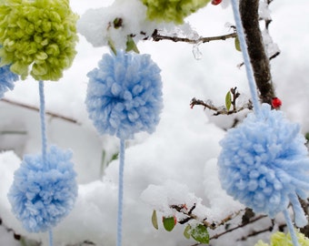 Pom Pom Garland Lime Green and Baby Blue (18) 2 inch Pom Poms 90 Inches - Nursery Garland * Party Garland * Easter Garland * Baby Nursery