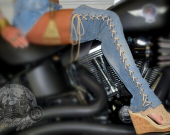 Over the Knee Lace Up Boots Denim