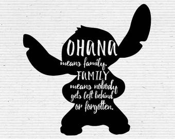 Stitch Ohana means Family Silhouette SVG Cut File, Digital Clipart, Editable Vector, Ideal for Scrapbooking and Cardmaking