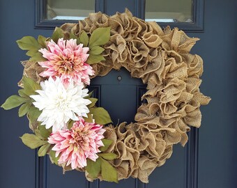Burlap Wreath on Grapevine frame