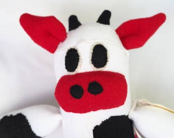 Clara Cow. Handmade sock cow, sock monkey, soft plush cow, toy cow for children. Softie.