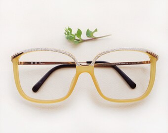 SAPHIRA Optyl frame NEW / Vintage creamy yellow and white eyeglasses / dead-stock square shape ladies sunglasses / 80s women's eyewear