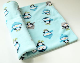 Cat blanket, fleece throw blanket, cat bedding, pet blanket, pet bedding, small dog blanket, small dog bedding, cat blanket with penguins