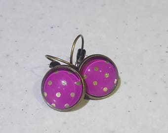 Pink Spot Antique Bronze Cabachon Earrings