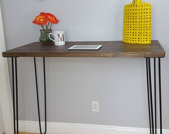 42" TALL!! Standing Industrial Modern Desk, Modern Rustic Desk, Hairpin Legs, Dark, Office Desk Midcentury, Dark Walnut, Tall Desk