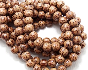 Palmwood Bead, 10mm, Round, Smooth, Natural Wood Beads, 16 Inch Strand - ID 1417