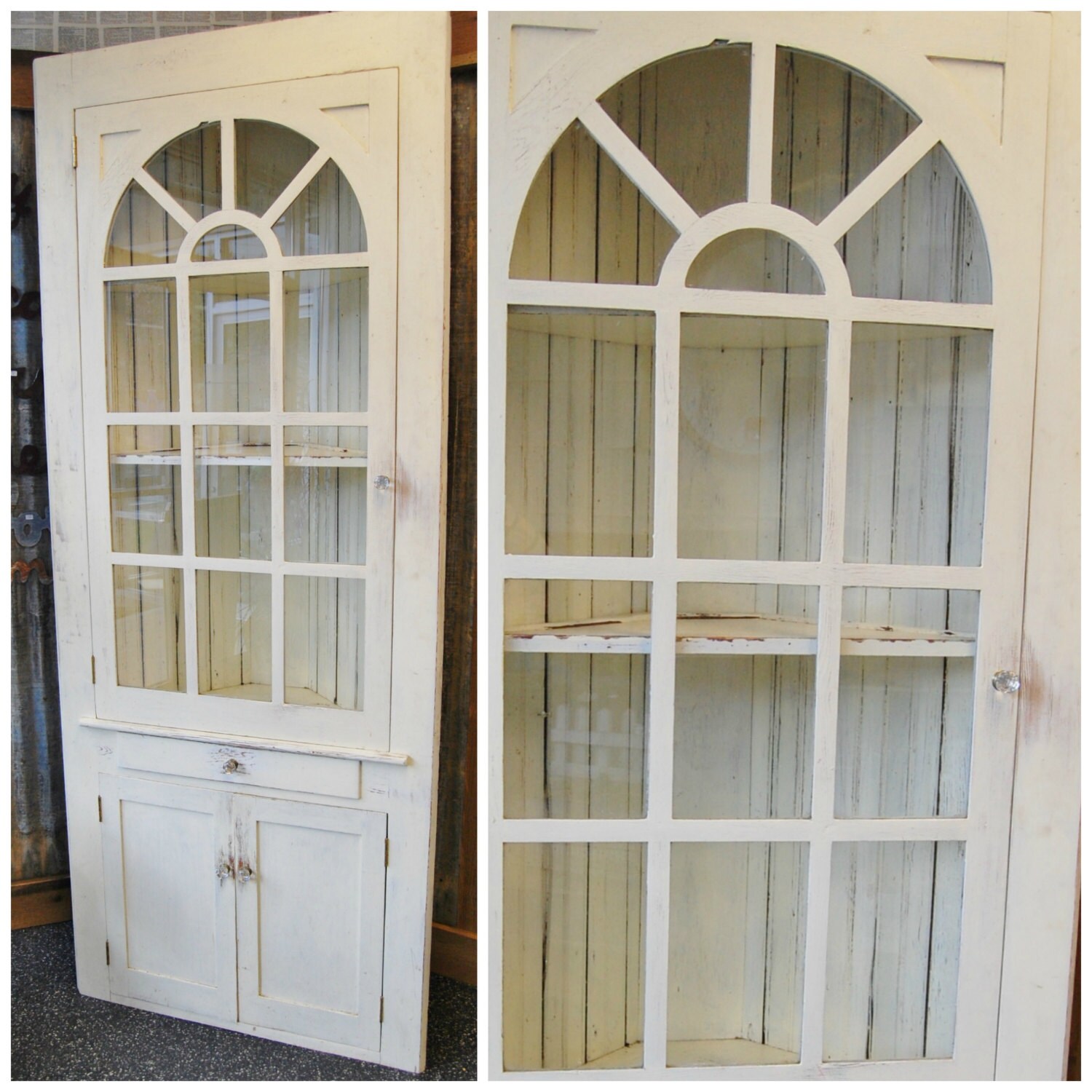 Free Ship Tall White Corner Hutch Cabinet Shelf Zoom