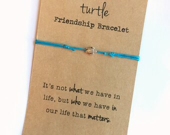 TURTLE Friendship Bracelet ~ small Silver Turtle Bead ~ Waxed Cotton Cord ~ It’s not what we have in life ... ~ Adjustable ~ color choice
